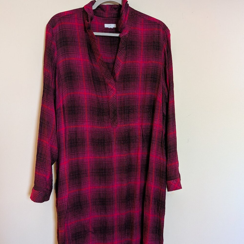 J. Jill Flannel Shirt Dress, Red, Size XL